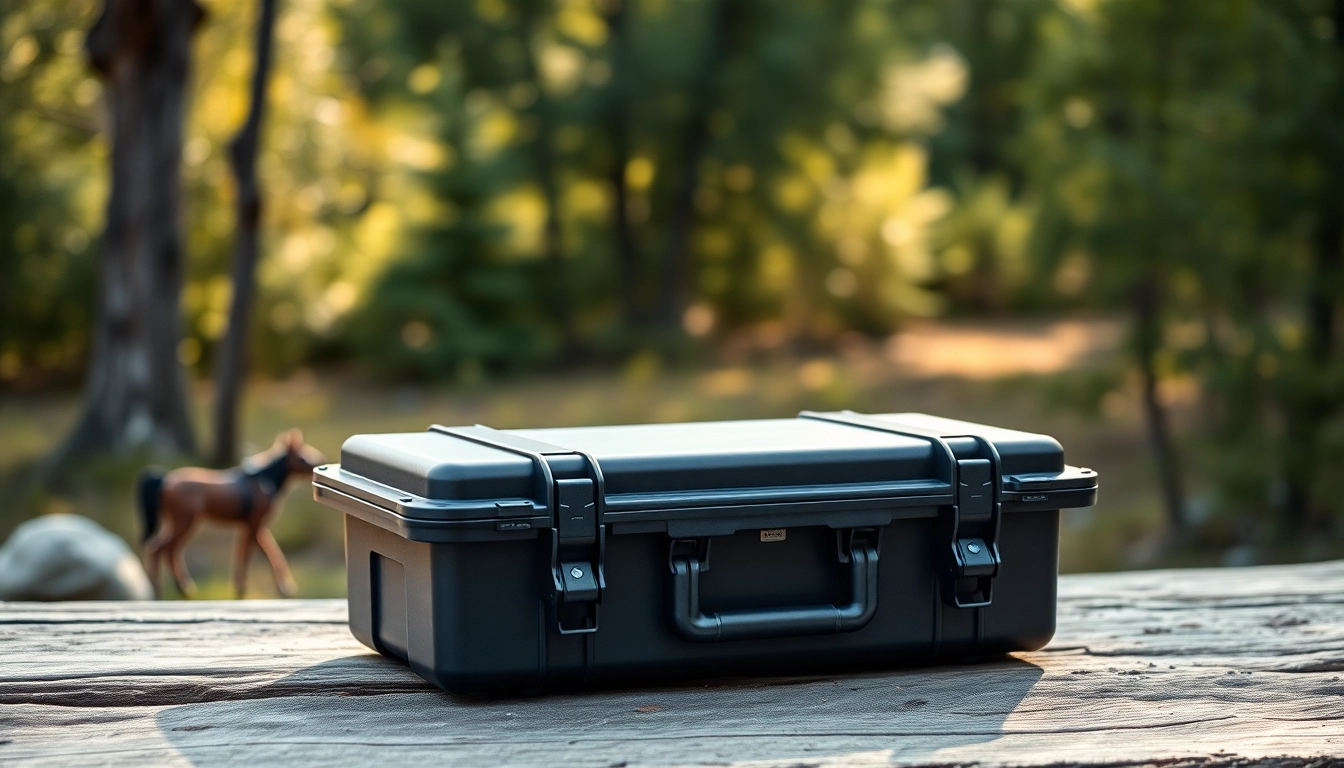 Showcasing a pelican rifle case in a natural outdoor setting with detailed emphasis on its design.