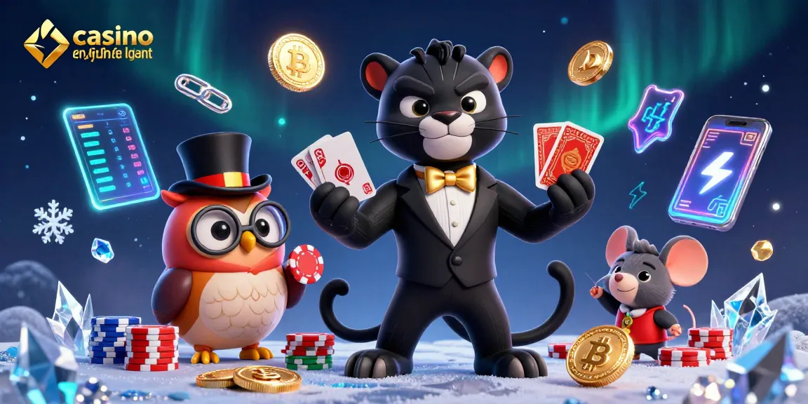 Le casino en ligne le plus payant avec un panthère élégant distribuant des cartes, entouré de jetons et de crypto-monnaies.