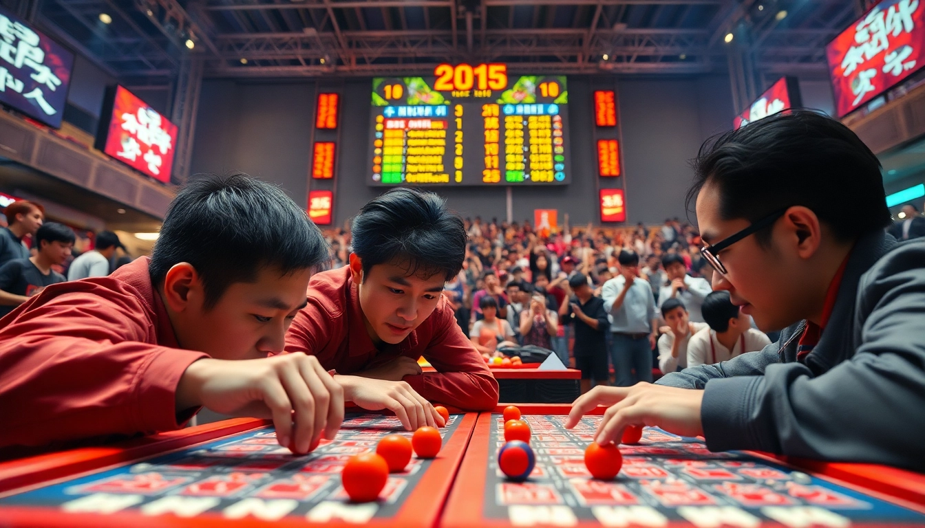 Pemain memainkan bolahiu game dengan antusias di arena kompetisi yang cerah dan penuh warna.
