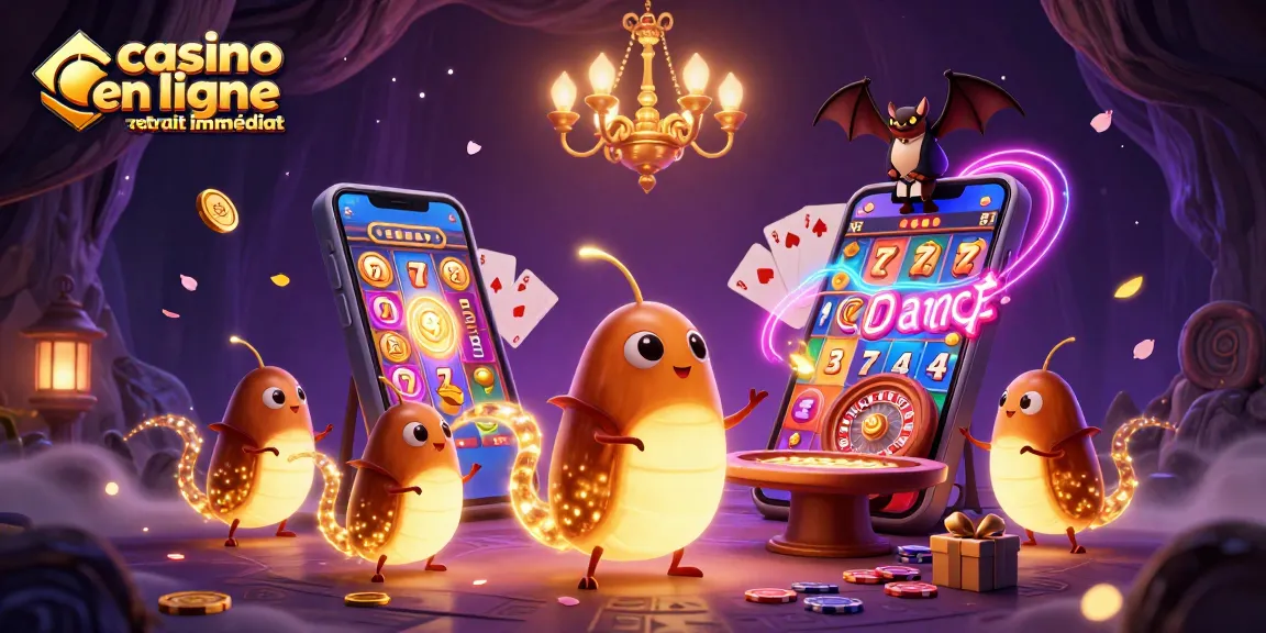 Un décor captivant de casino en ligne retrait immédiat mettant en vedette des vers luisants illuminant une table de jeu.