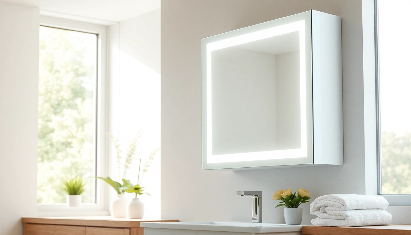 Hochwertigen Spiegelschrank mit LED Beleuchtung im modernen Bad presenting elegant Design.