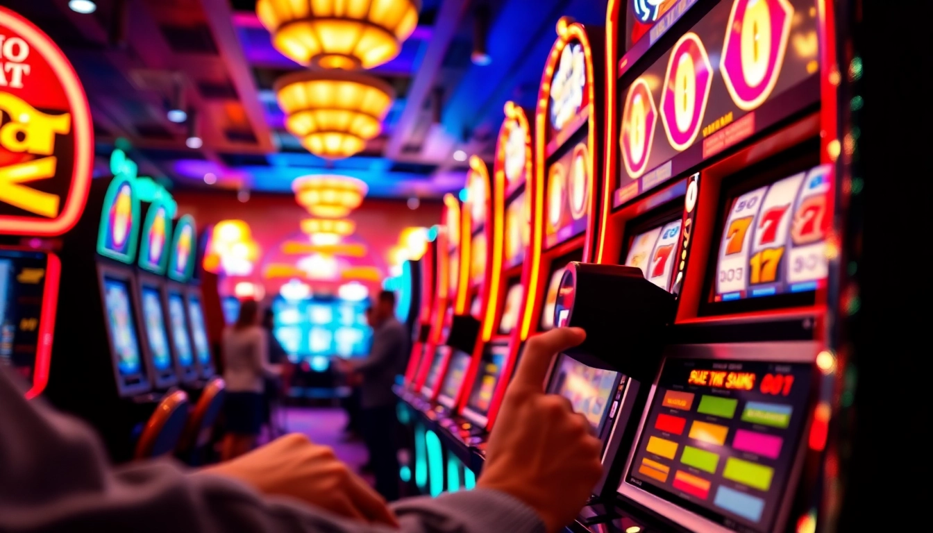 Menang besar di slot88 dengan pemain bersemangat di kasino berwarna-warni.