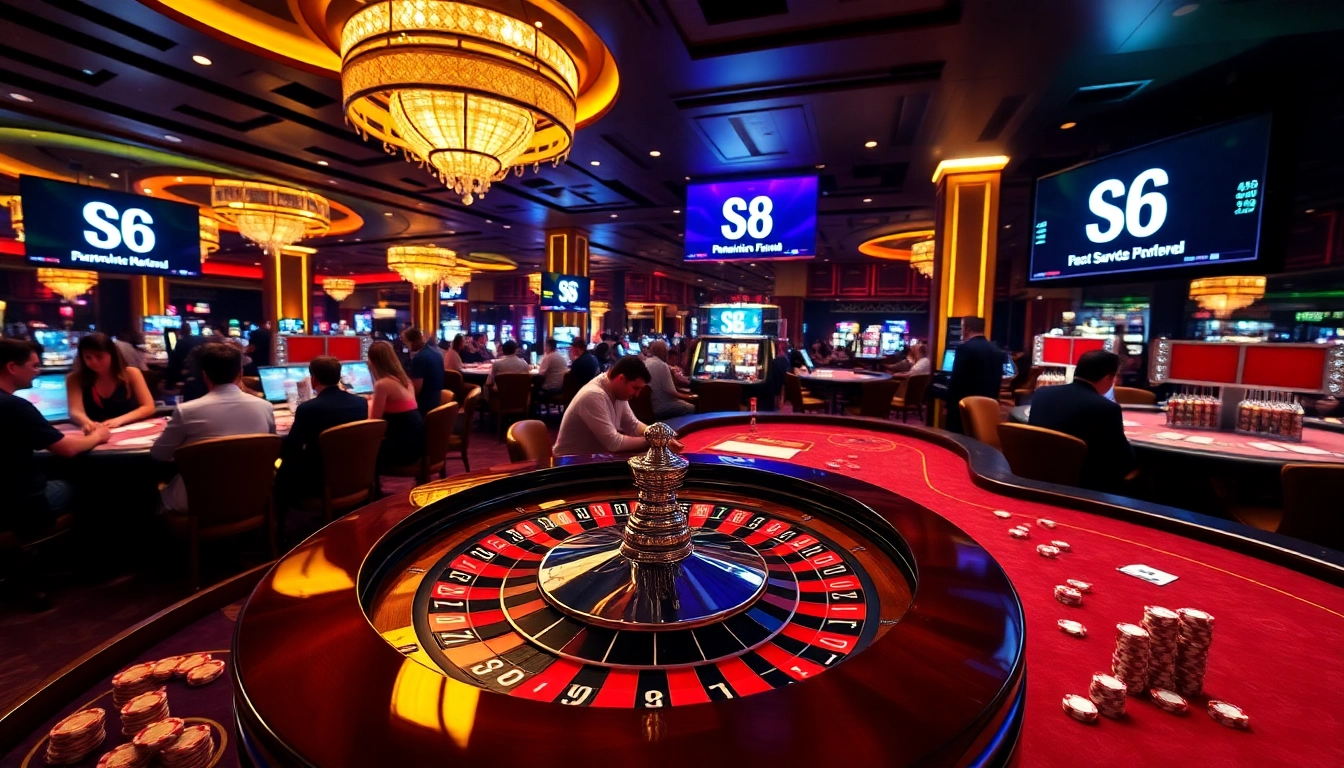 Experience thrilling gaming action at S8 with vibrant casino tables, poker chips, and a lively atmosphere.