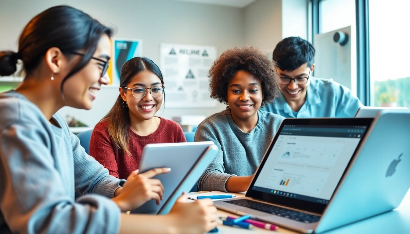 Youdao translation tools in a vibrant digital learning environment showcasing diverse students engaging with technology.