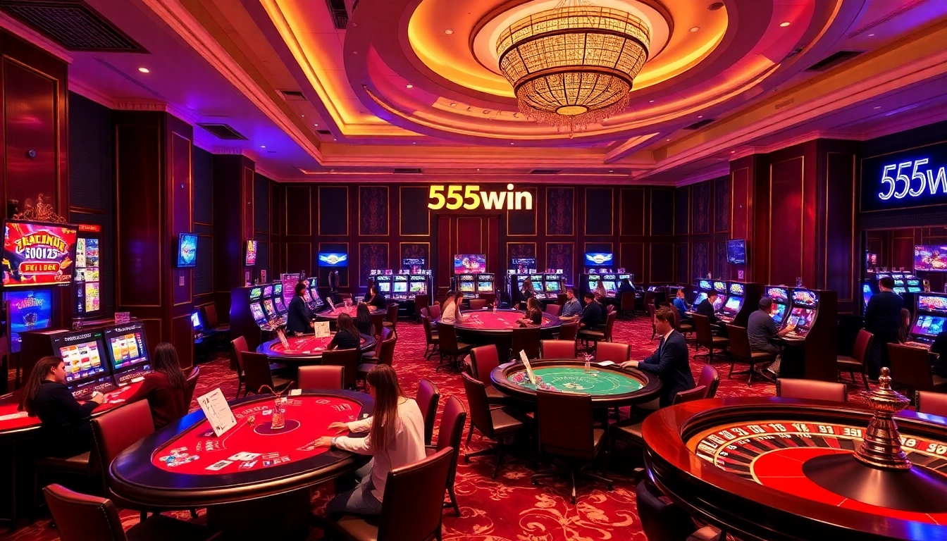 Players enjoying a lively game at 555win casino with vibrant tables and engaging ambiance.