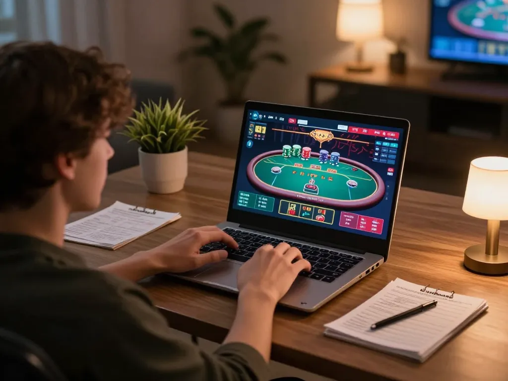 Experience thrilling online gameplay with 32win's innovative poker platform in a stylish home setup