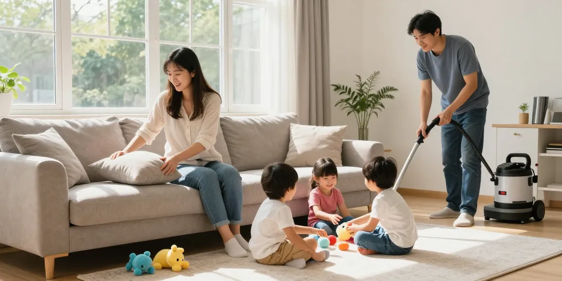 Upholstery cleaning near me results in a vibrant family living room with fresh, clean furniture.