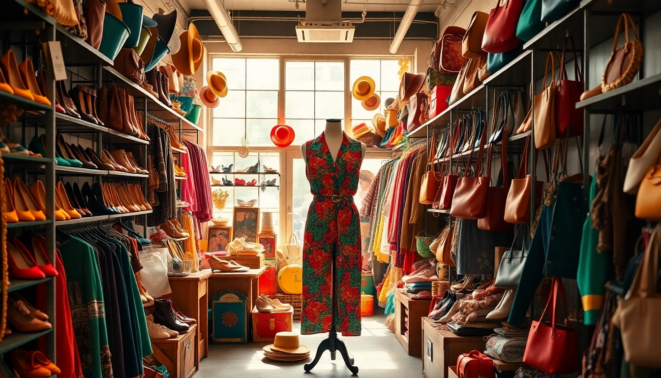 Check out the vibrant vintage styles available at https://thrift-vintage.com in a cozy thrift store setting.