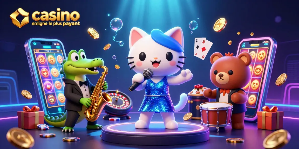 Le casino en ligne le plus payant présente une scène animée avec des personnages de jazz et des éléments de jeu captivants.