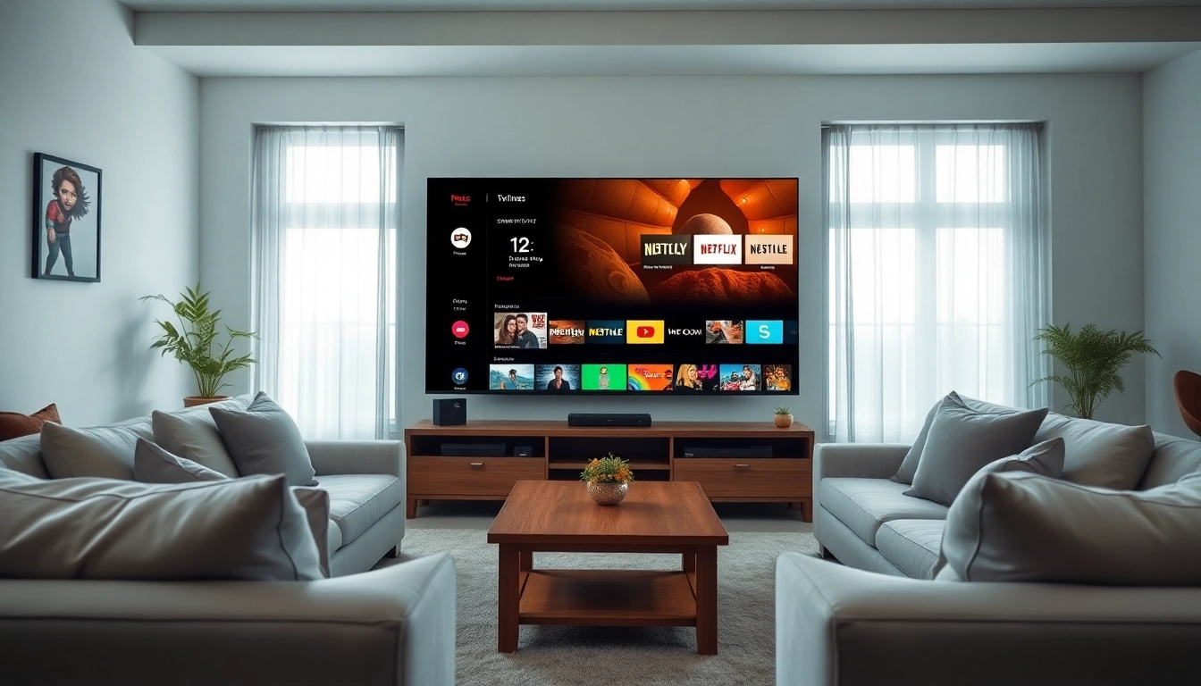Watch streaming tv on a smart TV in a cozy living room environment with natural light.