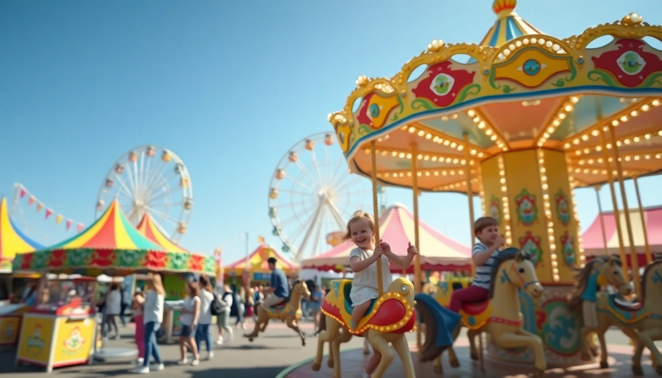 Families joyfully experiencing funfair hire newcastle with vibrant rides and games.