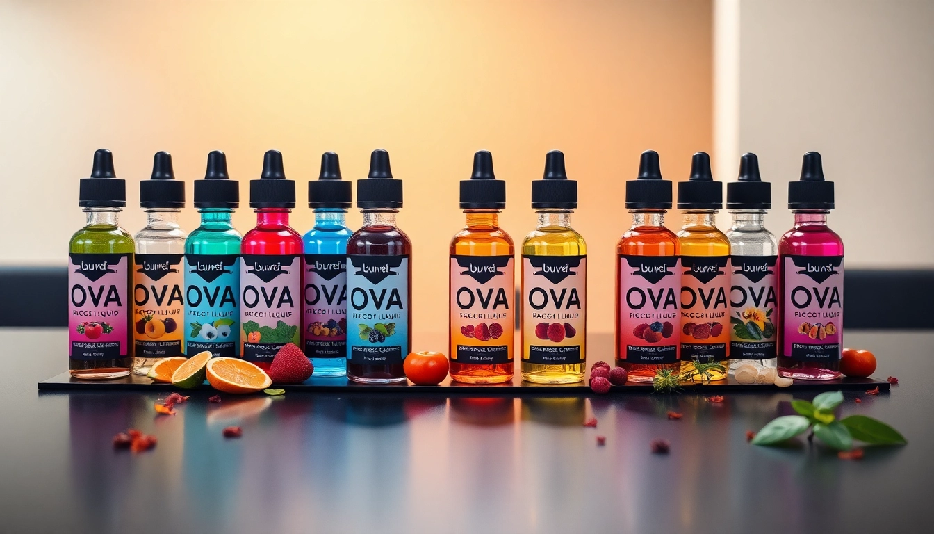 Oxva Liquid Flaschen in verschiedenen Geschmacksrichtungen attraktiv angeordnet.