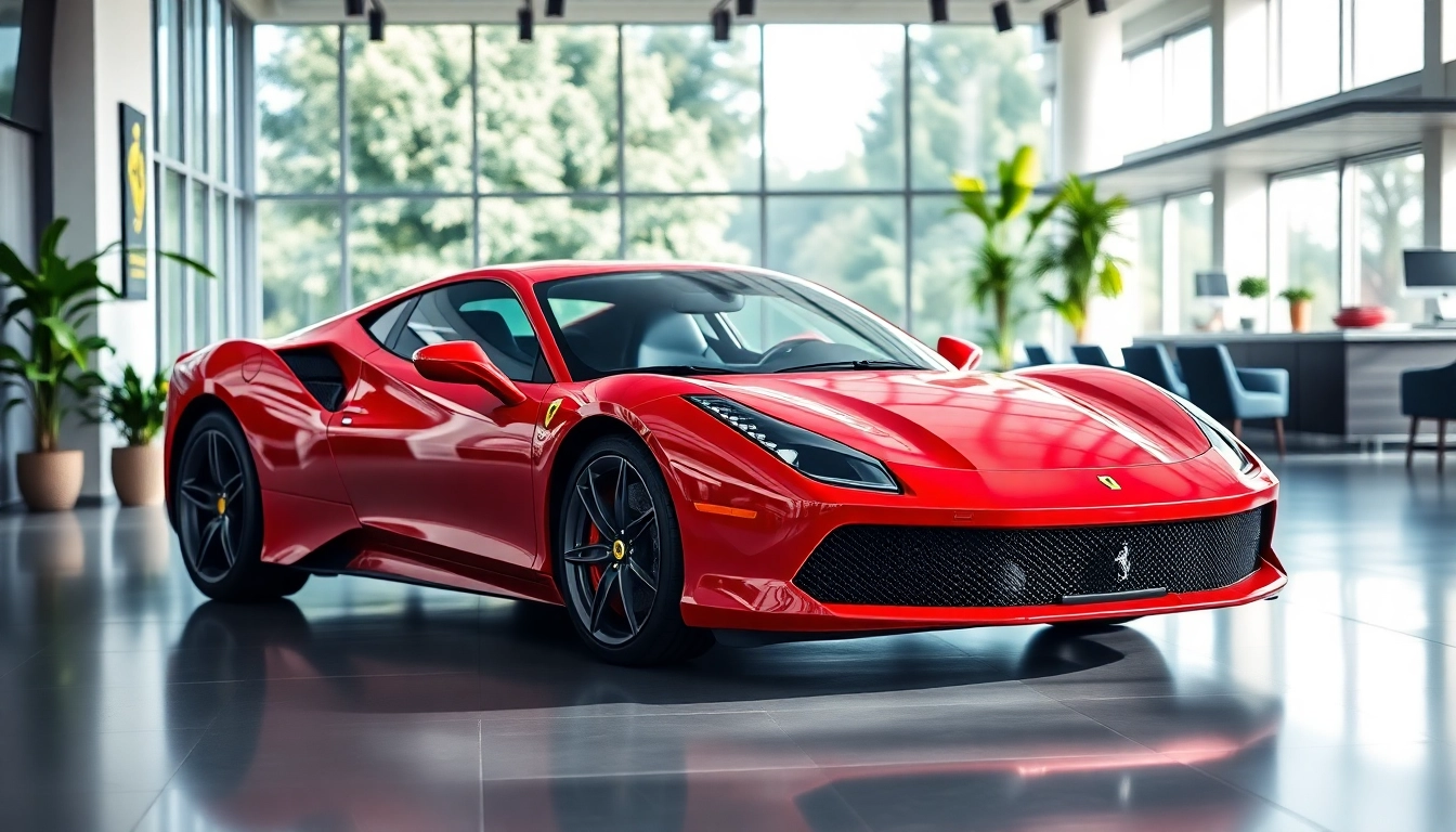 Explore Ferrari finance options Johannesburg with a sleek Ferrari in a luxury dealership setting.