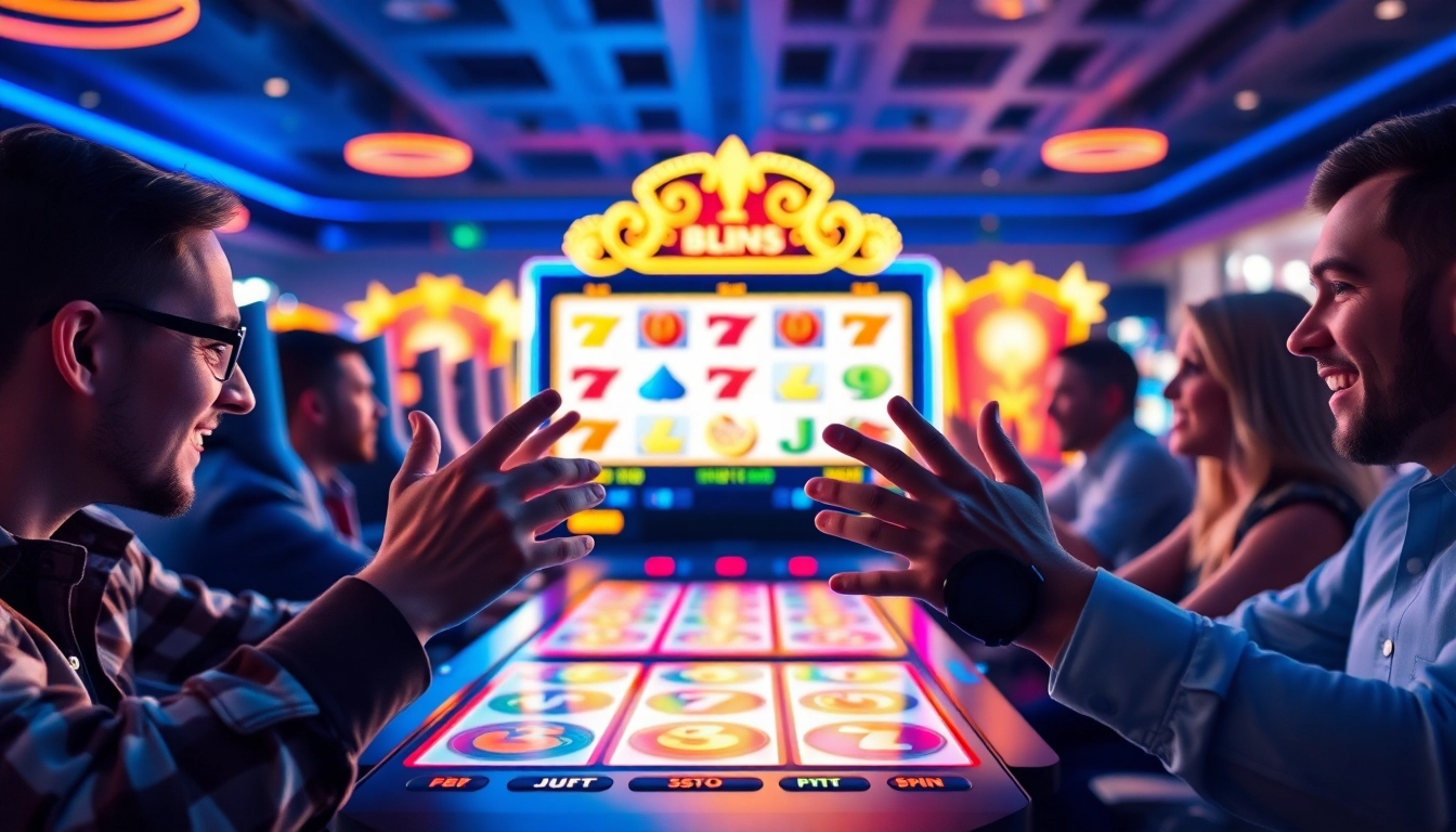 Engaged players enjoying games at https://152.42.170.247, surrounded by bright lights and digital excitement.