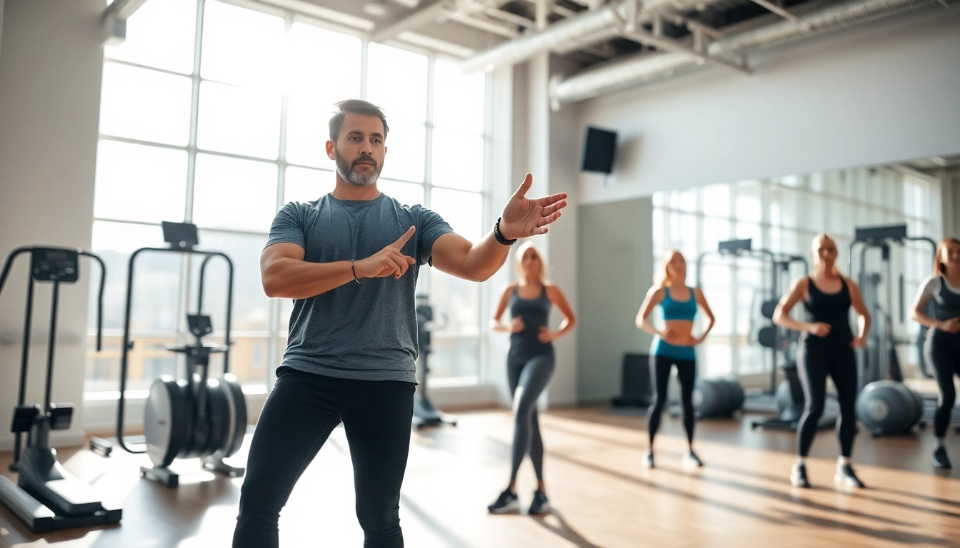 Showcasing movenetics techniques in a vibrant gym with active participants.