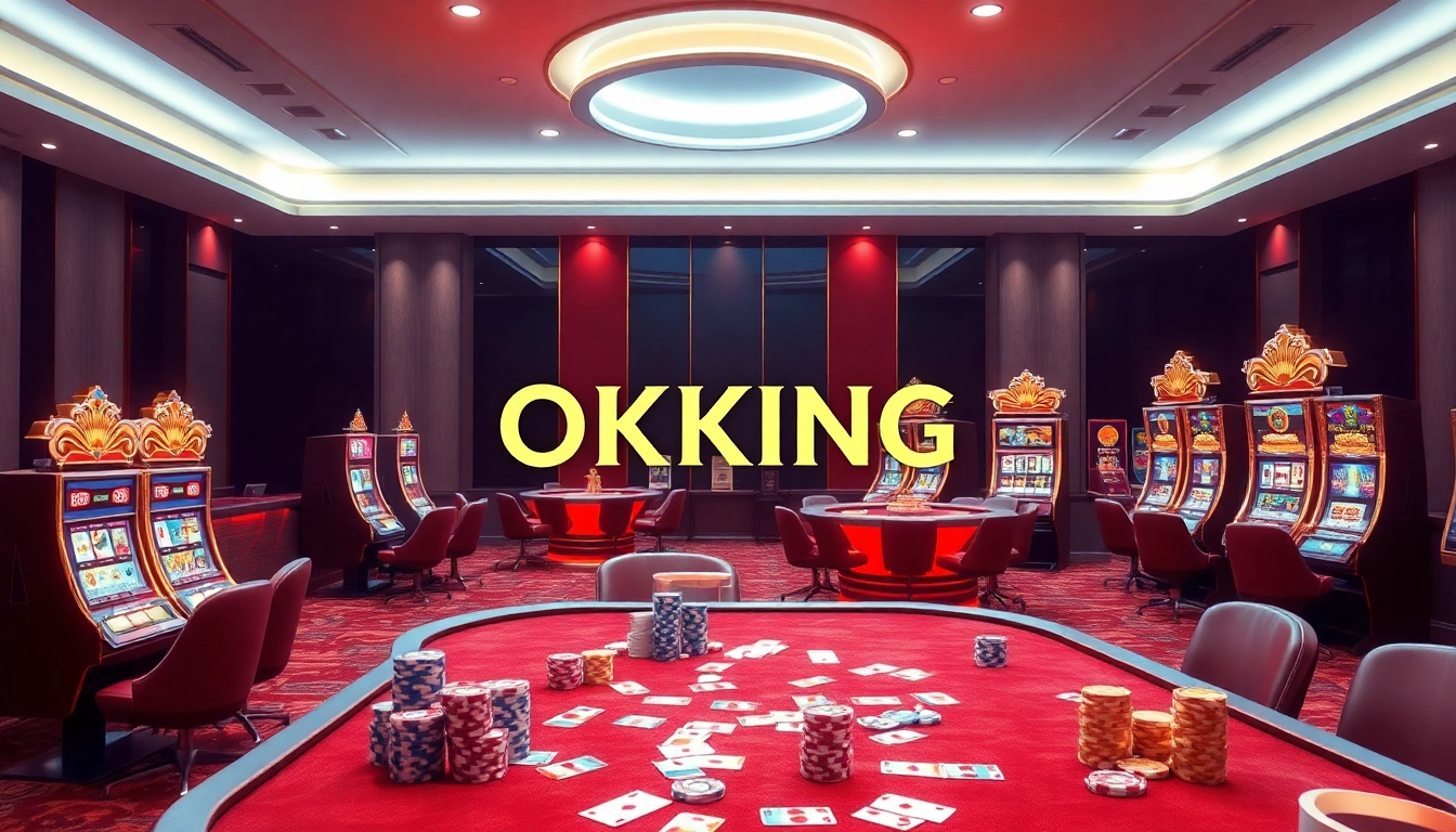 Experience thrilling gaming at OKKING with vibrant casino tables and exciting slot machines.