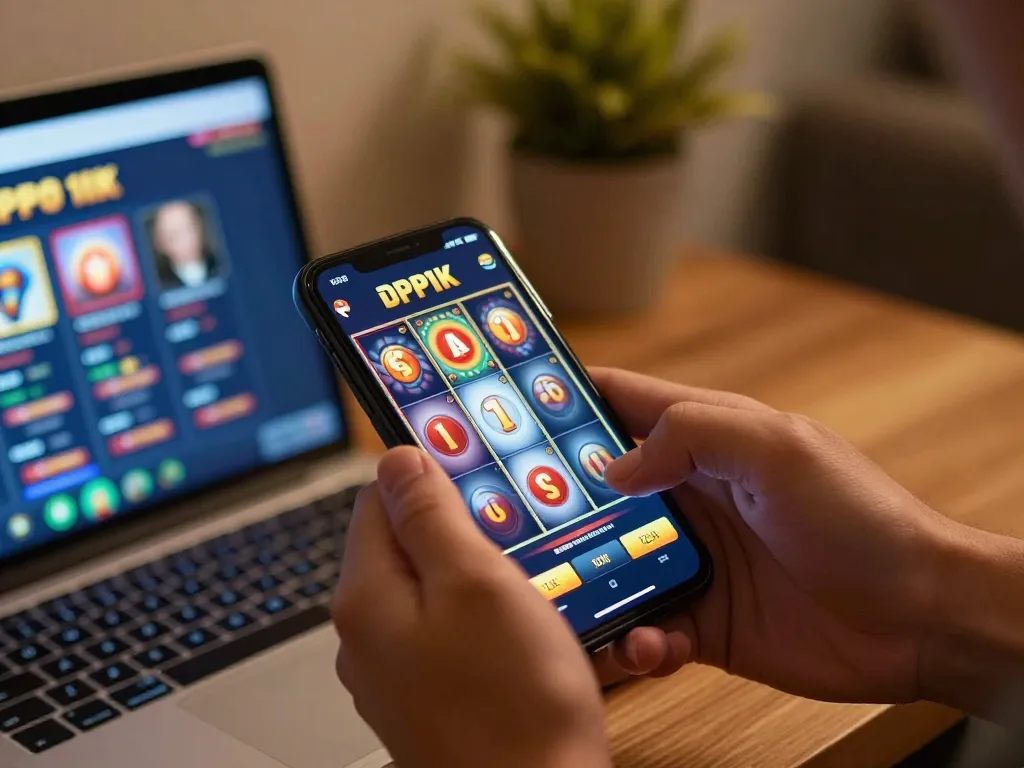 Engaging gameplay experience with slot depo 1k on smartphone, showcasing vibrant winning reels.