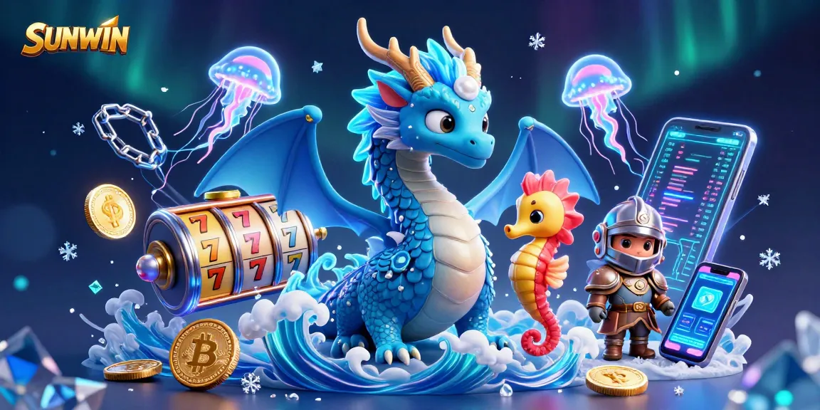 SUNWIN jackpot excitement with colorful characters including a water dragon, coral knight, and glowing jellyfish