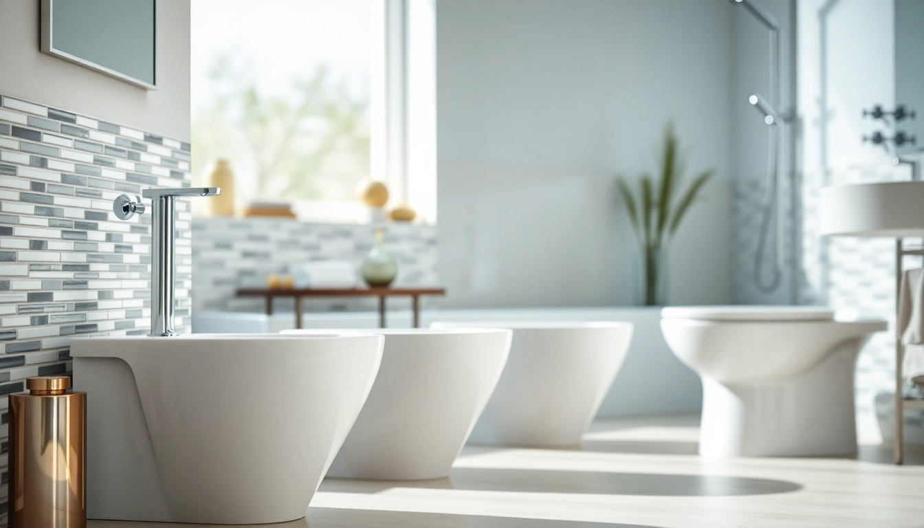 Sanitari moderni in un bagno elegante con dettagli raffinati e luce naturale.