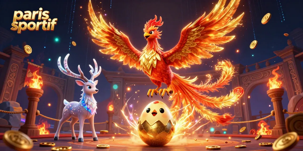 Parier sur le paris sportif avec une scène dynamique de phoenixs enflammés et de pièces d'or.