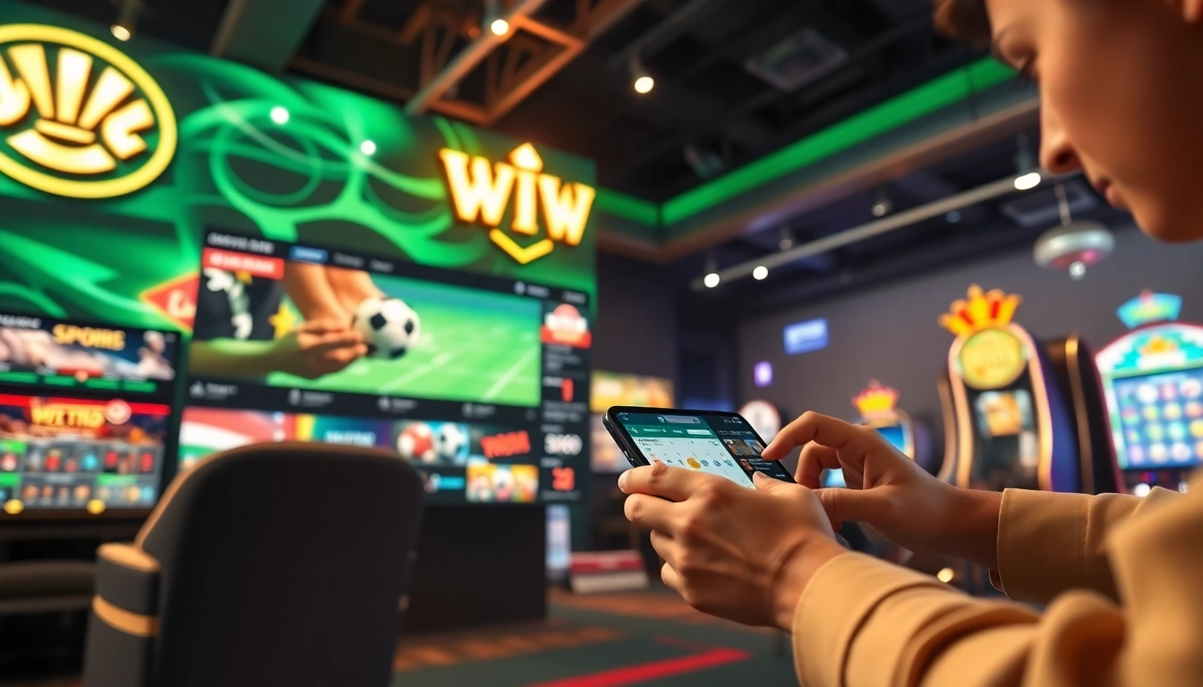 Cổng game cá cược Winvn with vibrant online gambling atmosphere showcasing diverse gaming options and user-friendly interface.