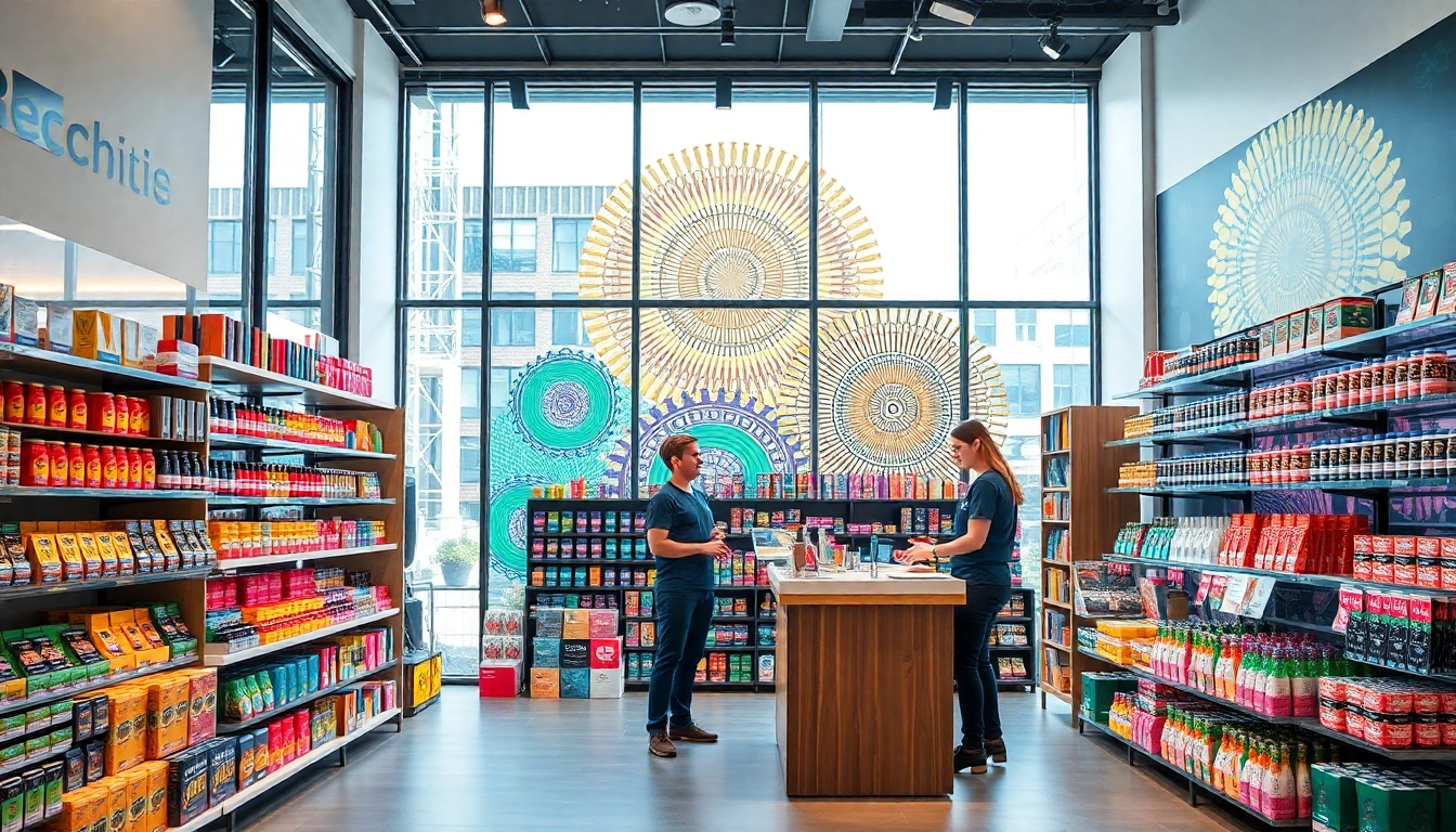 Psychedelicschemstore showcasing psychedelic products in a vibrant, welcoming environment.