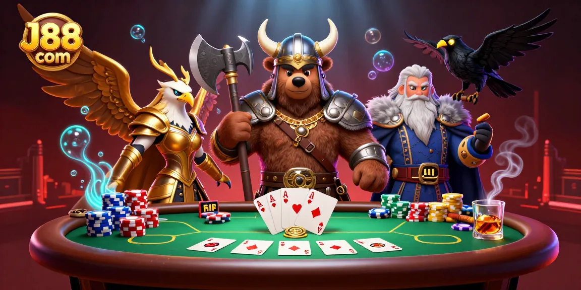 Experience exciting gaming with J88 com in this vibrant casino scene showcasing poker action.