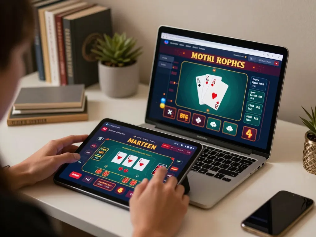 Experience engaging poker gameplay online with FIVE88 through a modern tablet setup.