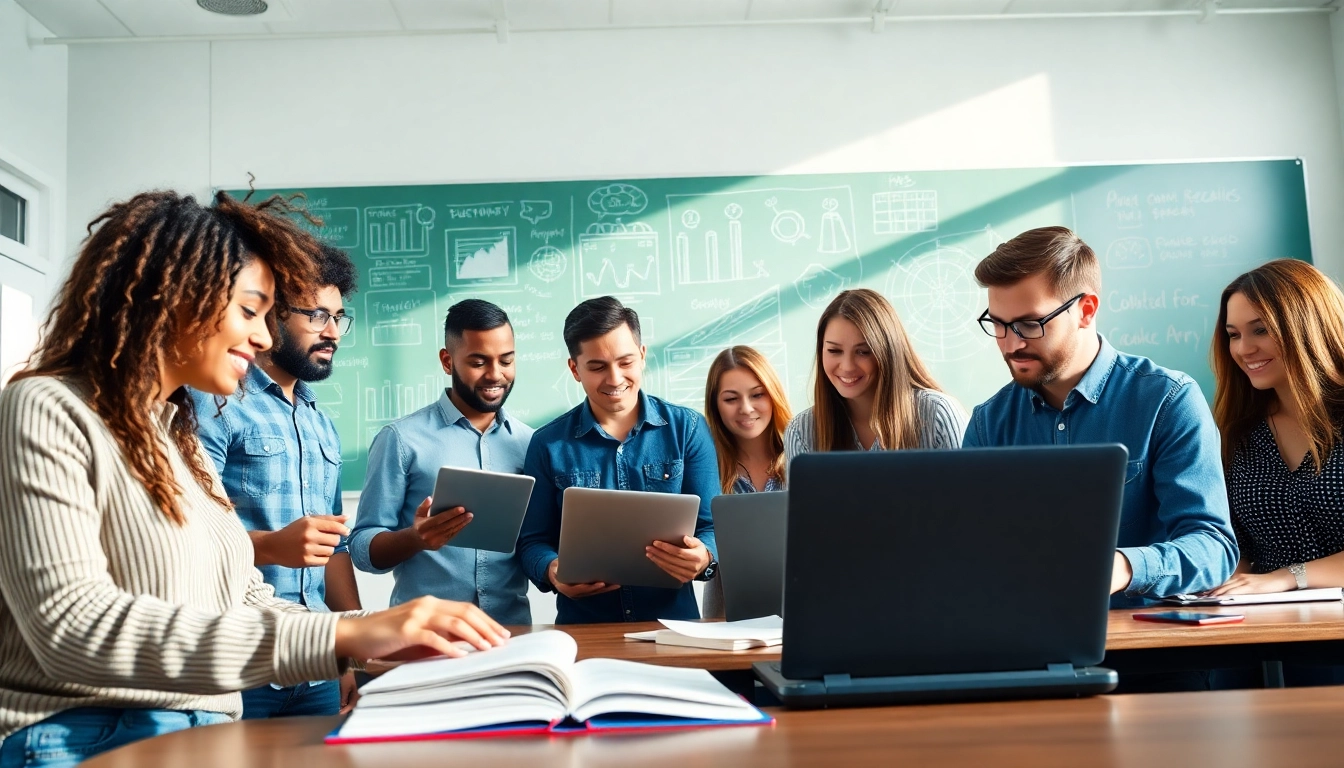 Apprenticeship programs showcase young adults collaborating in a bright classroom environment.