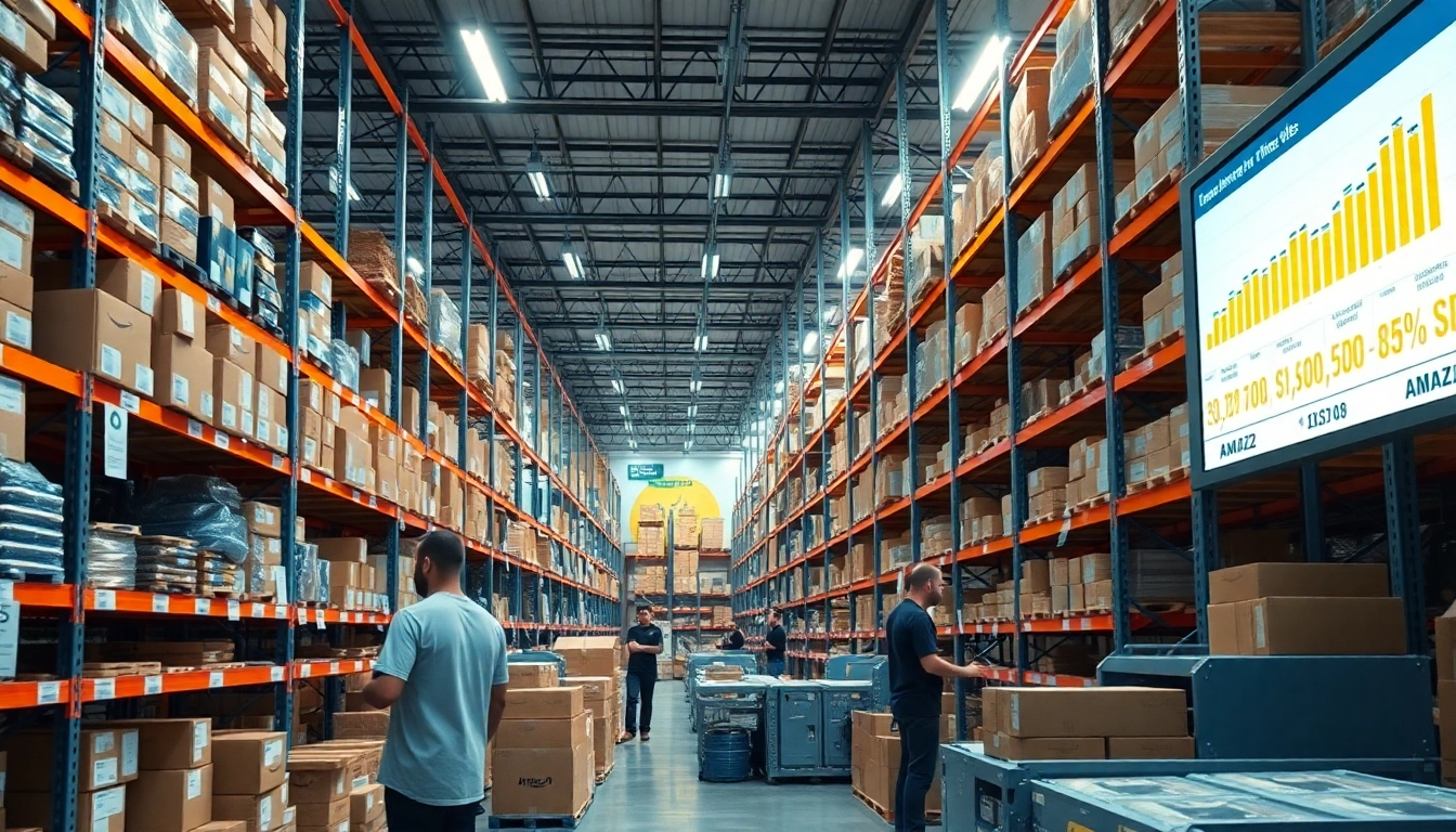 Optimizing inventory management with the best Amazon repricer in a vibrant Amazon fulfillment center.