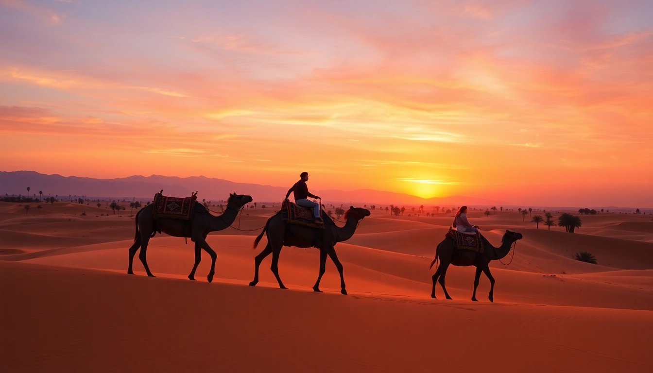 Camel ride Marrakech during sunset with beautiful dunes and mountain views