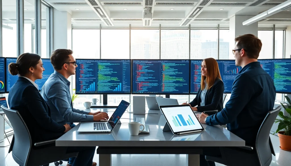 Collaborative analysts working at https://benchbot.ai with vibrant screens and modern workspace.