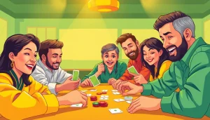 Rummy nabob game showcasing players engaging and strategizing with vibrant cards and chips.