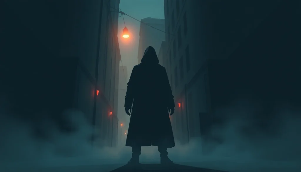 Shadowy figure in a dark alley represents the essence of thriller genre in suspense.