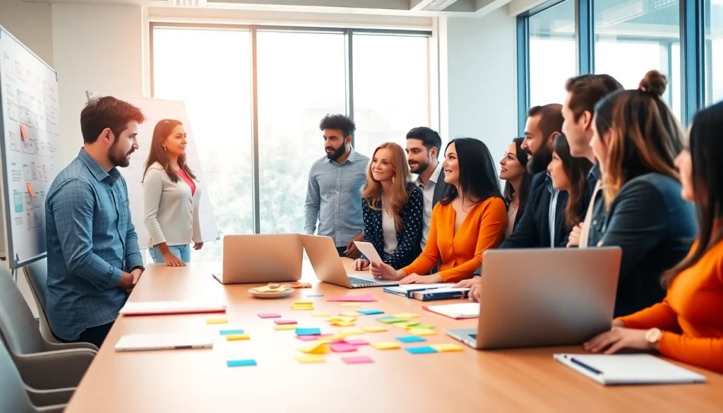 collaborative digital marketing team brainstorming at https://presshackers.com with vibrant ideas and modern design