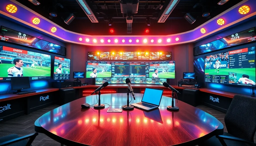 스포츠중계 중계실 풍경을 생동감 있게 묘사한 이미지