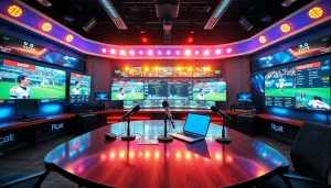 스포츠중계 중계실 풍경을 생동감 있게 묘사한 이미지