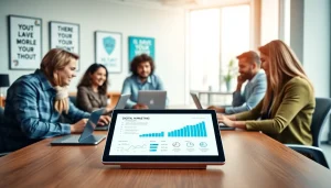 Engaging digital marketing strategy session around a table at https://press.farm showcasing teamwork.