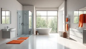 Sonni sanitär Produkte in einem modernen Badezimmer mit eleganten Duschen und Heizkörpern.