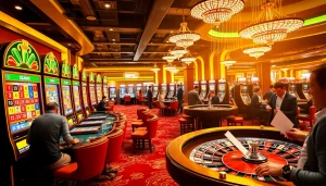 Experience KJC AC 1 as players roll dice and spin the roulette wheel in a thrilling casino scene.