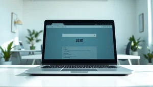 Experience the sleek interface of 搜狗浏览器官网 shown on a modern laptop in a vibrant office.