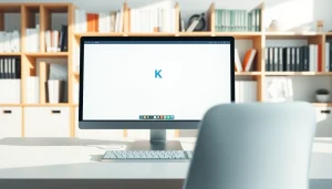 Engage with 爱思助手电脑版 in a modern workspace featuring a sleek computer setup.