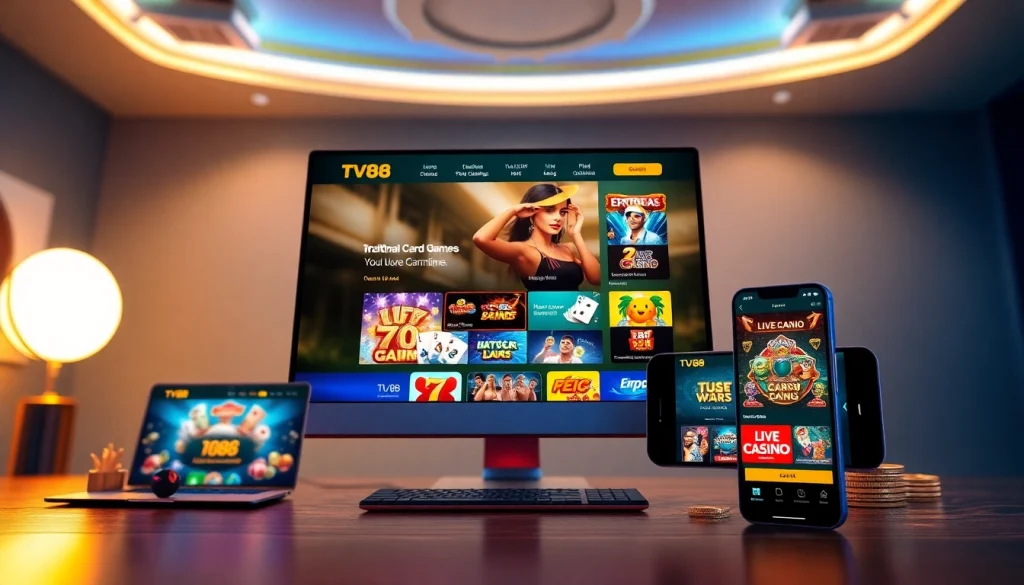 Explore the user-friendly homepage of TV88, showcasing popular casino games and engaging interface.