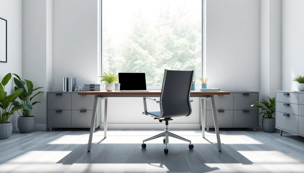 Bekijk de professionele werkruimte van https://www.stofnodig.nl met een modern bureau en natuurlijk licht.