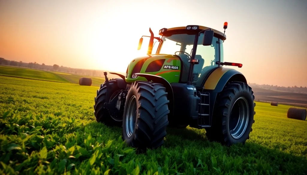 AF88 tractor showcasing its robust design in a verdant farm setting.