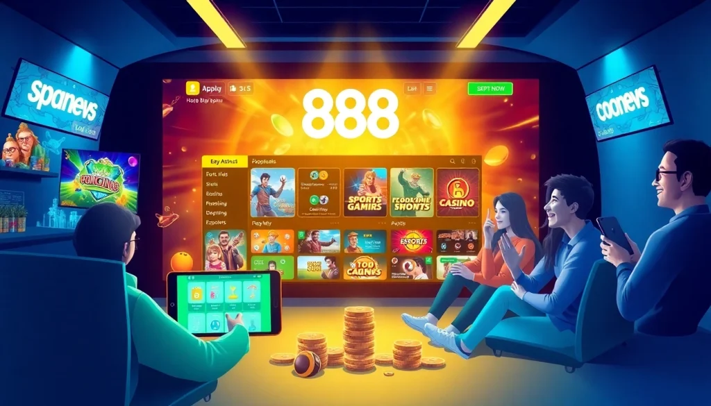 Engaging 888new online gambling platform illustrated with vibrant graphics and secure transactions.