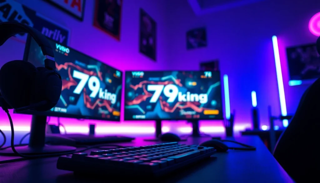Gamers engage with the 79king platform in a high-tech environment, showcasing skill and excitement.