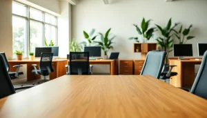 Showcase modern office furniture with ergonomic chairs and stylish desks for a productive workspace.