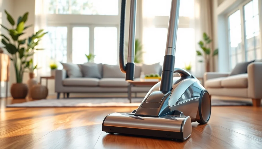 Vacuum cleaner performing efficiently in a bright and modern living room environment.