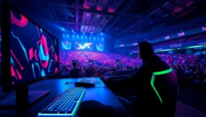 Experience the excitement of vj88 in a vibrant esports arena with high-tech gaming setups.